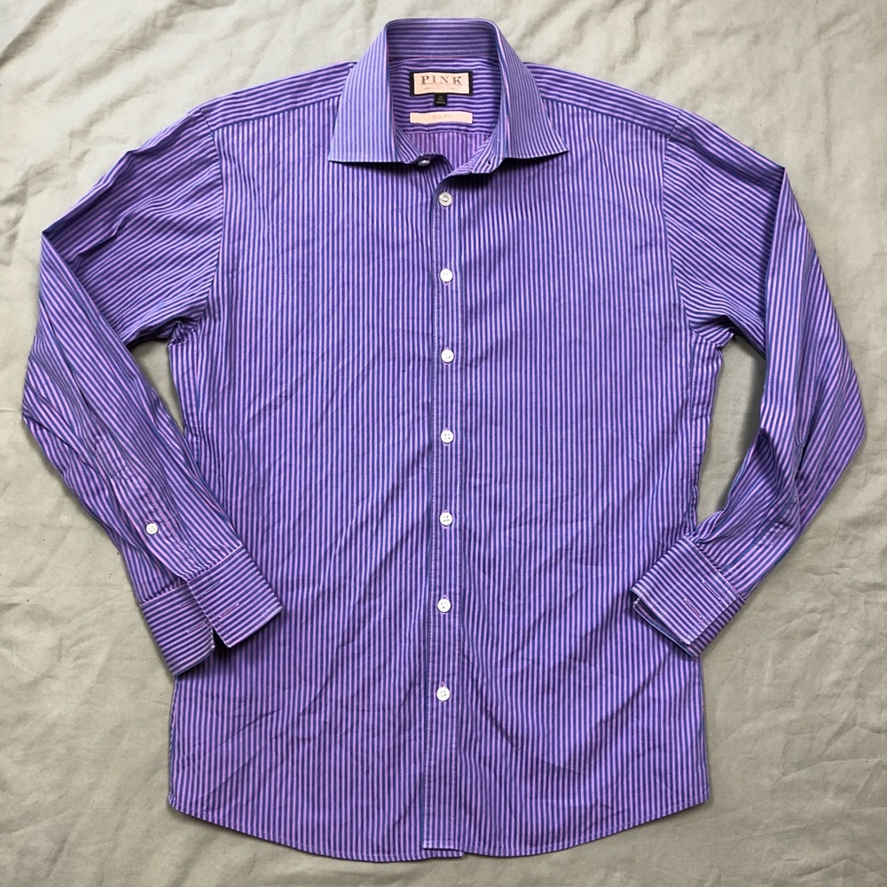 THOMAS PINK Mens Striped Slim Fit Dress Shirt 16